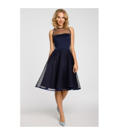 M148 Wieczorowa sukienka z dopasowaną górą - granatowa