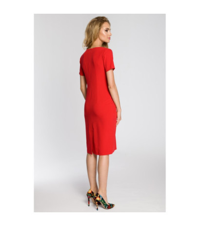 M234 Dopasowana przewiązana sukienka damska - czerwona
