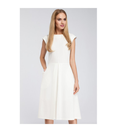 M296 Dopasowana sukienka kontrafałda - ecru