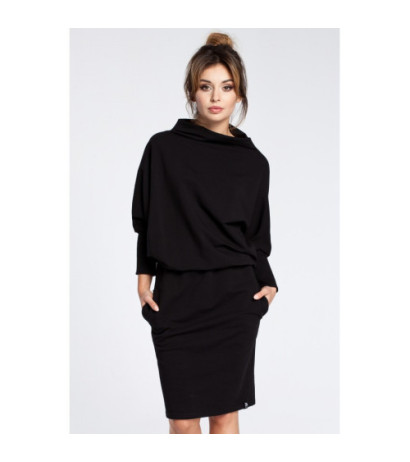 B032 Stylowa sukienka mini z rękawami kimono - czarna