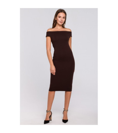 K001 Dzianinowa sukienka midi - brązowa