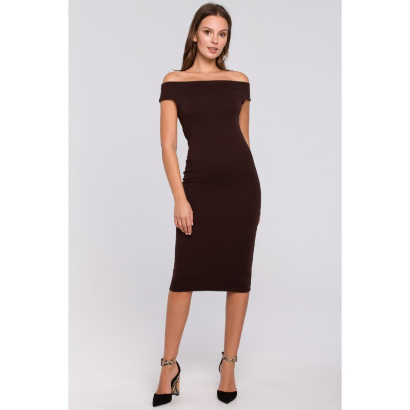 K001 Dzianinowa sukienka midi - brązowa