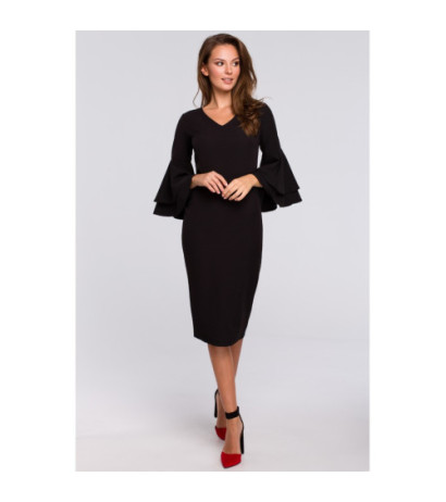 K002 Sukienka z falbanami przy rękawach - czarna