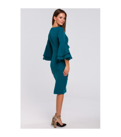 K002 Sukienka z falbanami przy rękawach - morska