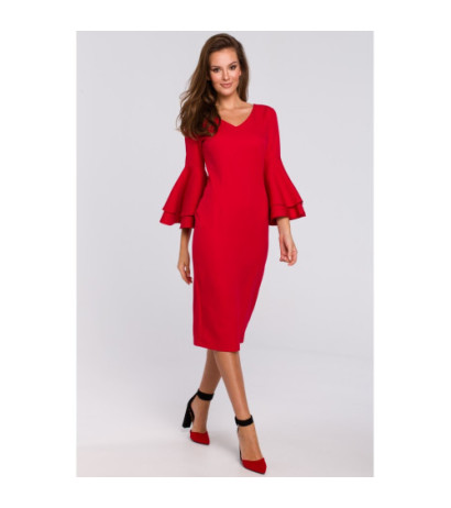 K002 Sukienka z falbanami przy rękawach - czerwona