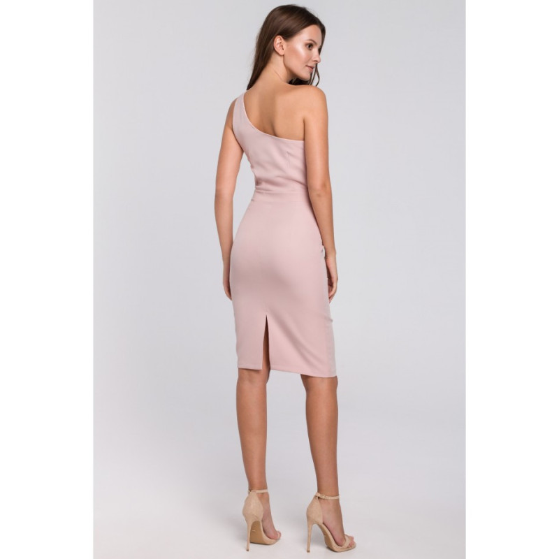 K003 Sukienka na jedno ramię - brudno-różowa