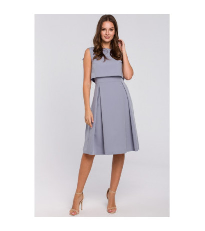 K005 Rozkloszowana sukienka ze skrzydełkami - kolor gołębi