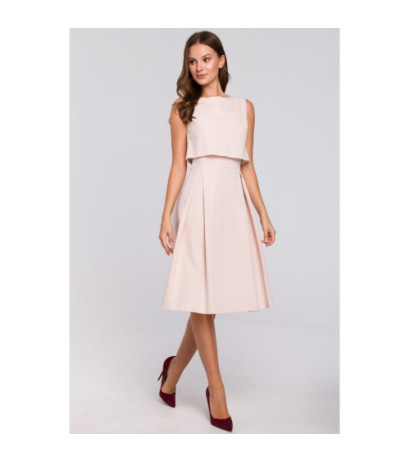 K005 Rozkloszowana sukienka ze skrzydełkami - beżowa