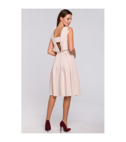 K005 Rozkloszowana sukienka ze skrzydełkami - beżowa