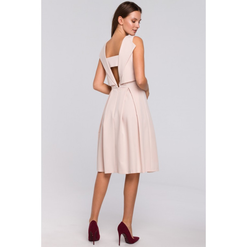 K005 Rozkloszowana sukienka ze skrzydełkami - beżowa