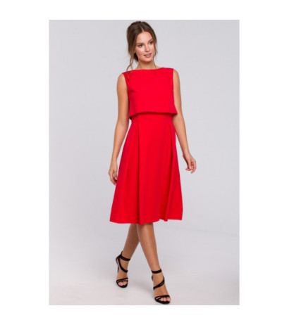 K005 Rozkloszowana sukienka ze skrzydełkami - czerwona