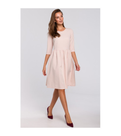 K010 Rozkloszowana sukienka odcinana w talii - beżowa