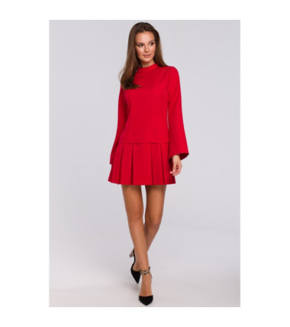 K021 Sukienka z kontrafałdami na dole - czerwona