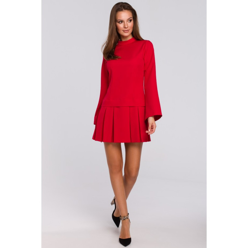 K021 Sukienka z kontrafałdami na dole - czerwona