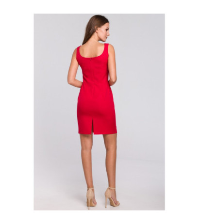 K022 Sukienka mini z dekoltem karo - czerwona