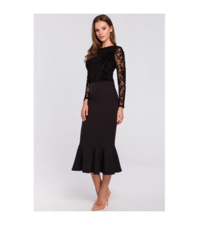 K025 Spódnica z falbanką u dołu - czarna