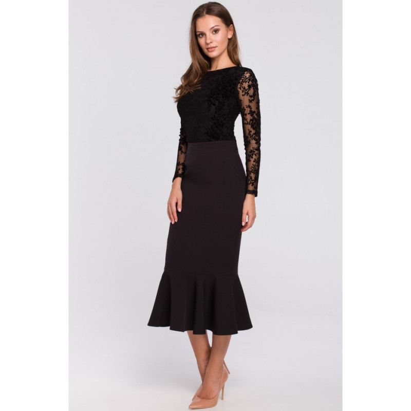 K025 Spódnica z falbanką u dołu - czarna