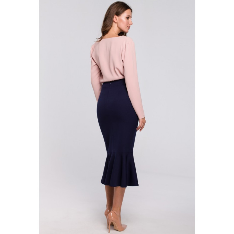 K025 Spódnica z falbanką u dołu - atramentowa