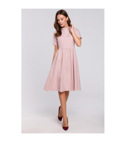 K028 Sukienka ze stójką - brudno-różowa