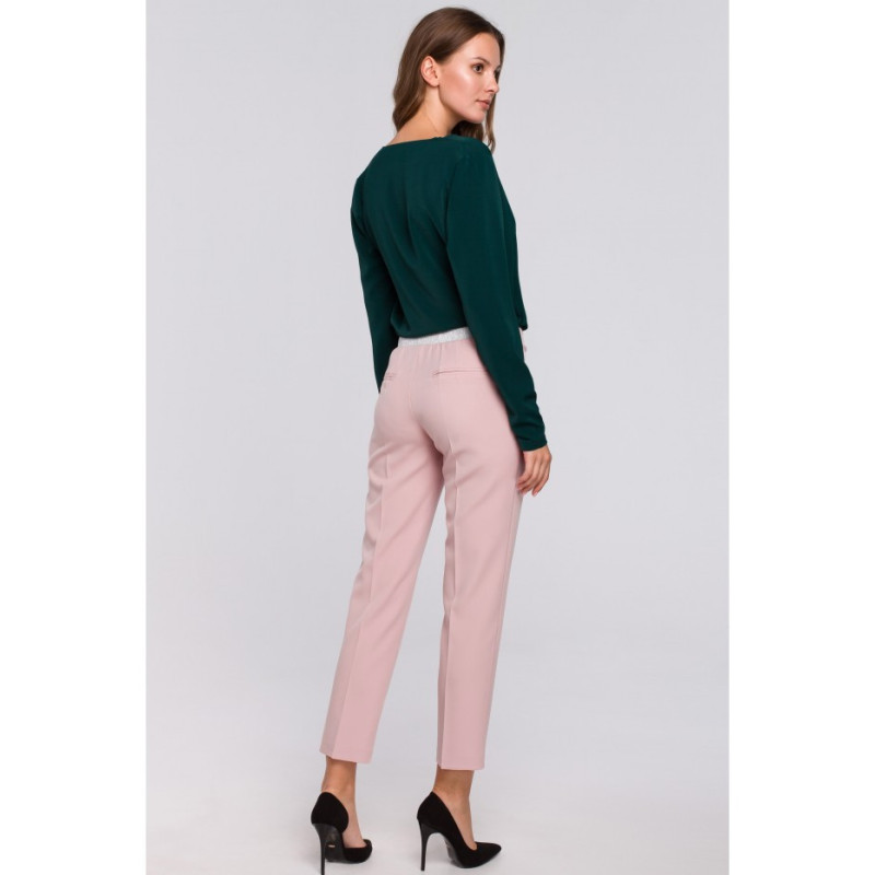 K035 Spodnie na kant z gumą w pasie - brudno-różowe