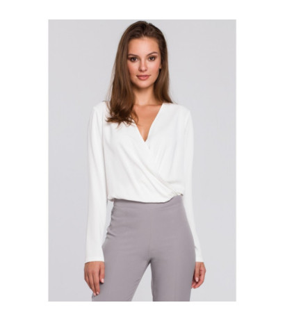 K037 Bluzka kopertowa z długim rękawem - ecru