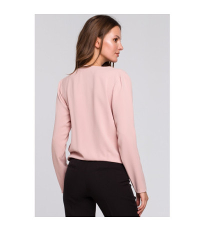 K037 Bluzka kopertowa z długim rękawem - pudrowa