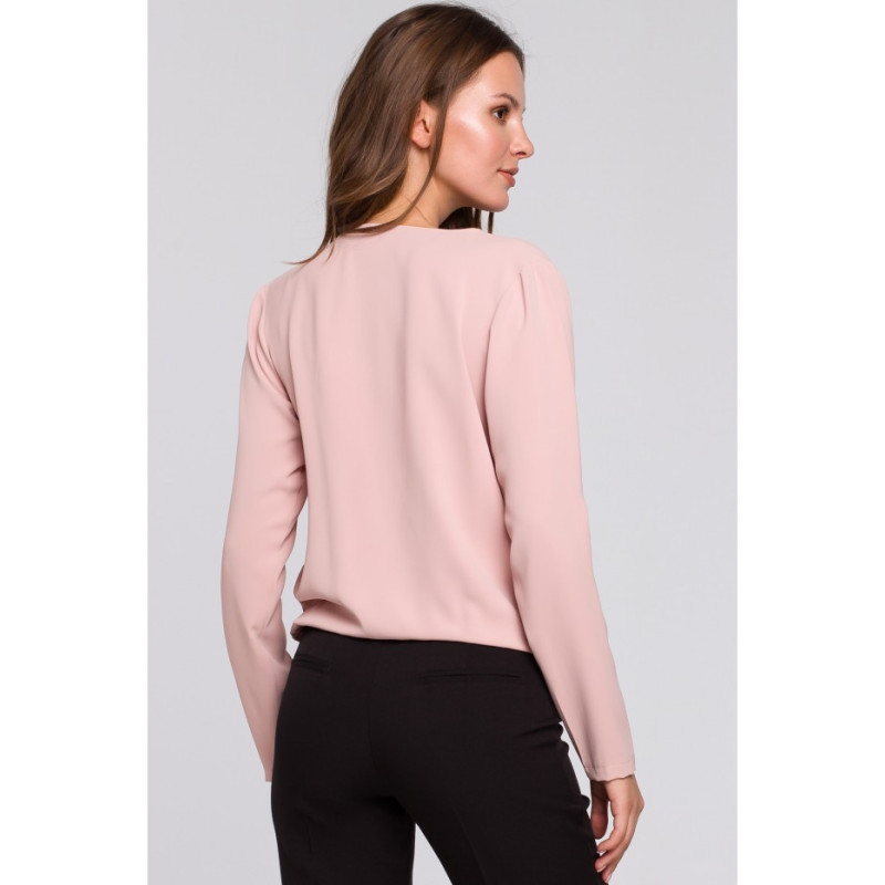K037 Bluzka kopertowa z długim rękawem - pudrowa