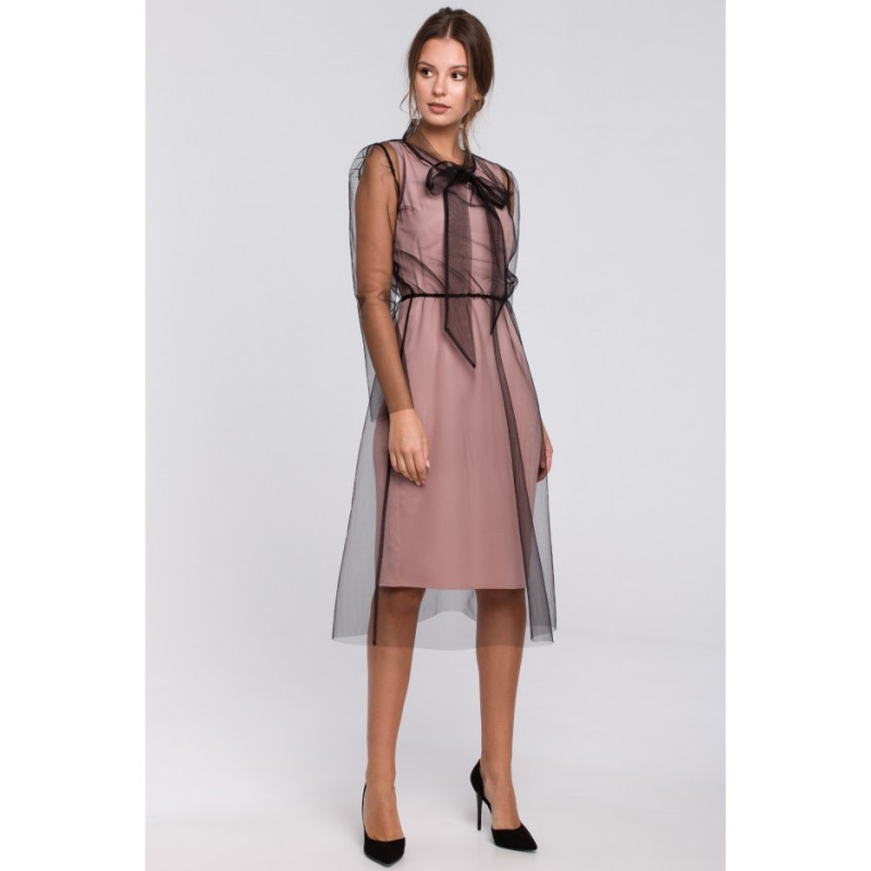 K039 Tulle dress with ties at the neck - powder blue