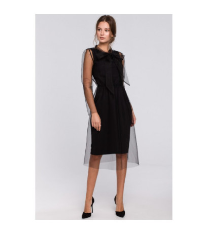 K039 Tulle dress with binding at neck - black