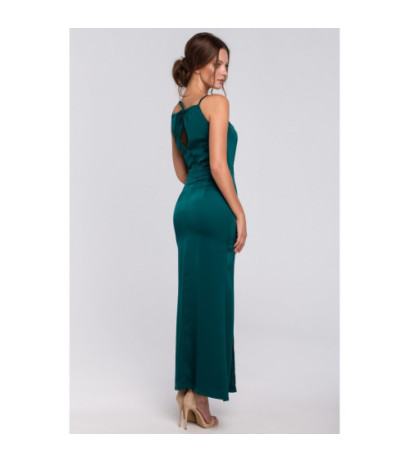 K042 Długa sukienka z rozcięciem na udzie - zielona