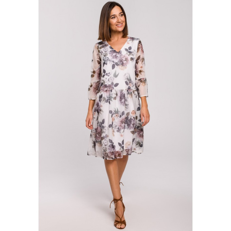 S214 Szyfonowa sukienka z obniżoną linią talii - model 1