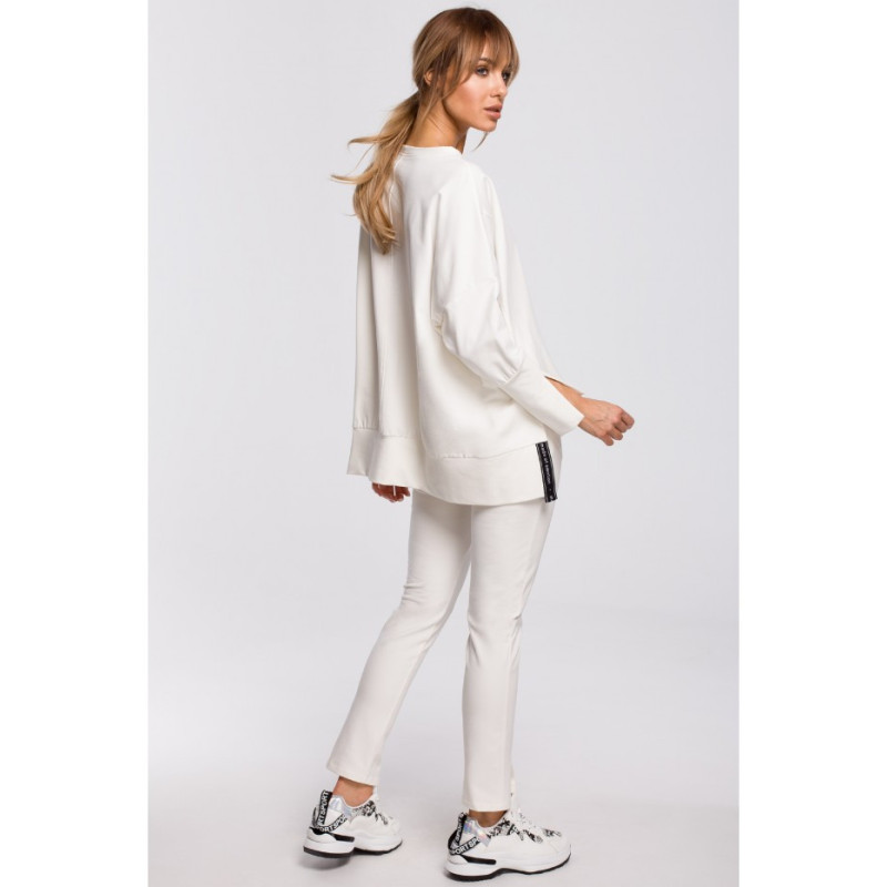 M491 Bluza z rozcięciami na bokach i lampasem - ecru