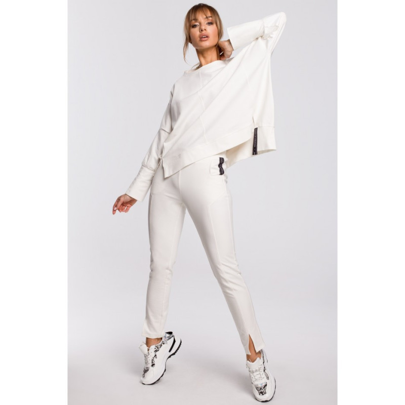 M491 Bluza z rozcięciami na bokach i lampasem - ecru
