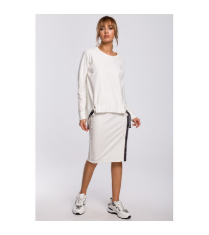 M494 Spódnica z rozcięciem i lampasem - ecru