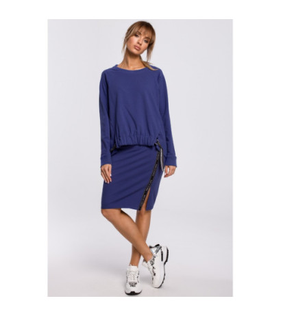 M494 Spódnica z rozcięciem i lampasem - indygo