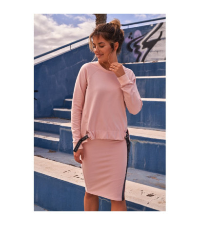 M494 Spódnica z rozcięciem i lampasem - cukierkowy róż