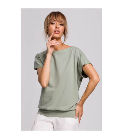 M498 Bluzka z krótkimi rękawami i zakładką z tyłu - pistacjowa