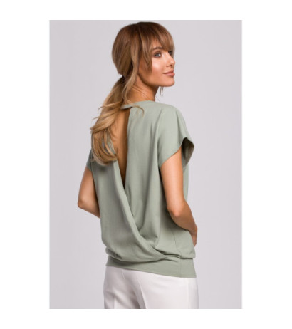 M498 Bluzka z krótkimi rękawami i zakładką z tyłu - pistacjowa