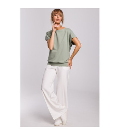 M498 Bluzka z krótkimi rękawami i zakładką z tyłu - pistacjowa