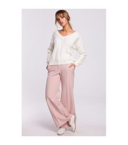 M510 Ażurowy sweter z dekoltem w serek - ecru