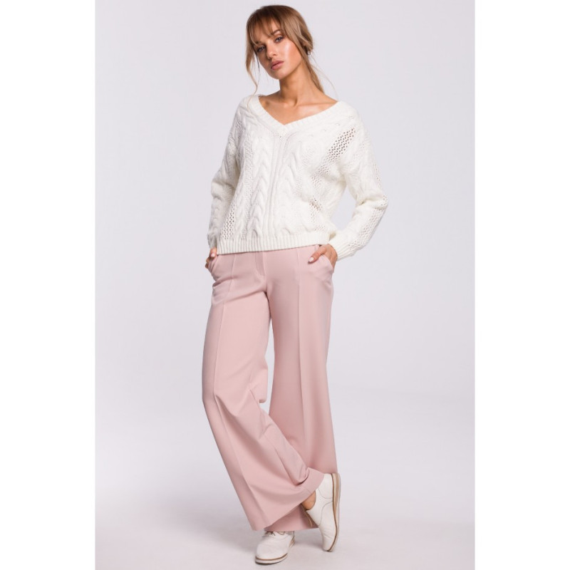 M510 Ażurowy sweter z dekoltem w serek - ecru