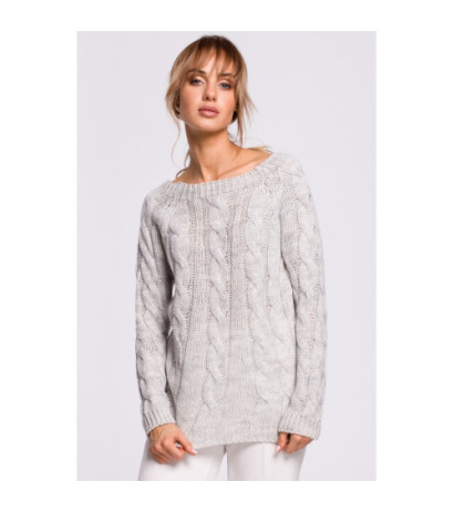 M511 Sweter z splotem typu warkocz i dekoltem w łódkę - szary