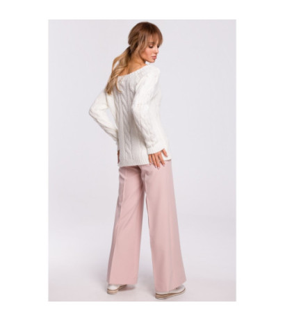 M511 Sweter z splotem typu warkocz i dekoltem w łódkę - ecru