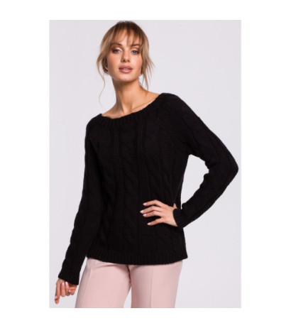 M511 Sweter z splotem typu warkocz i dekoltem w łódkę - czarny