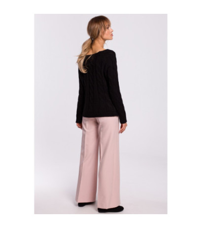 M511 Sweter z splotem typu warkocz i dekoltem w łódkę - czarny