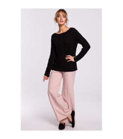 M511 Sweter z splotem typu warkocz i dekoltem w łódkę - czarny