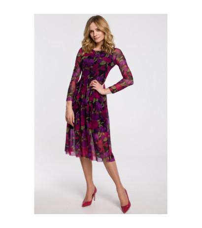 K064 Sukienka rozkloszowana z siatki z nadrukiem - model 2