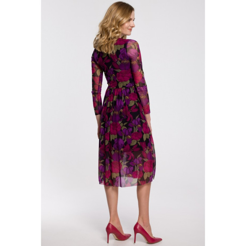 K064 Sukienka rozkloszowana z siatki z nadrukiem - model 2