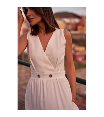 S224 Sukienka bez rękawów z rozkloszowanym dołem - ecru