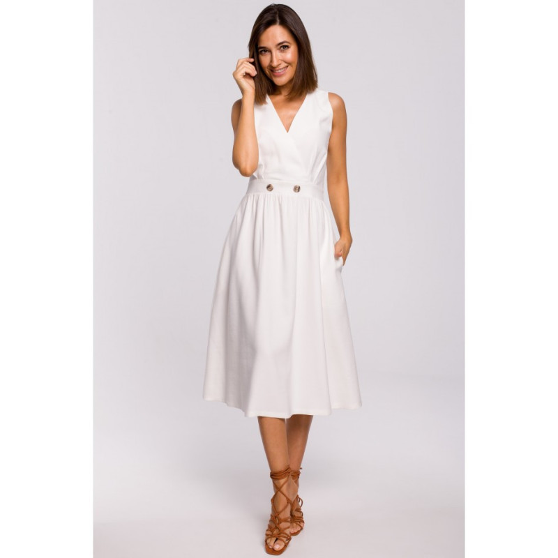 S224 Sukienka bez rękawów z rozkloszowanym dołem - ecru